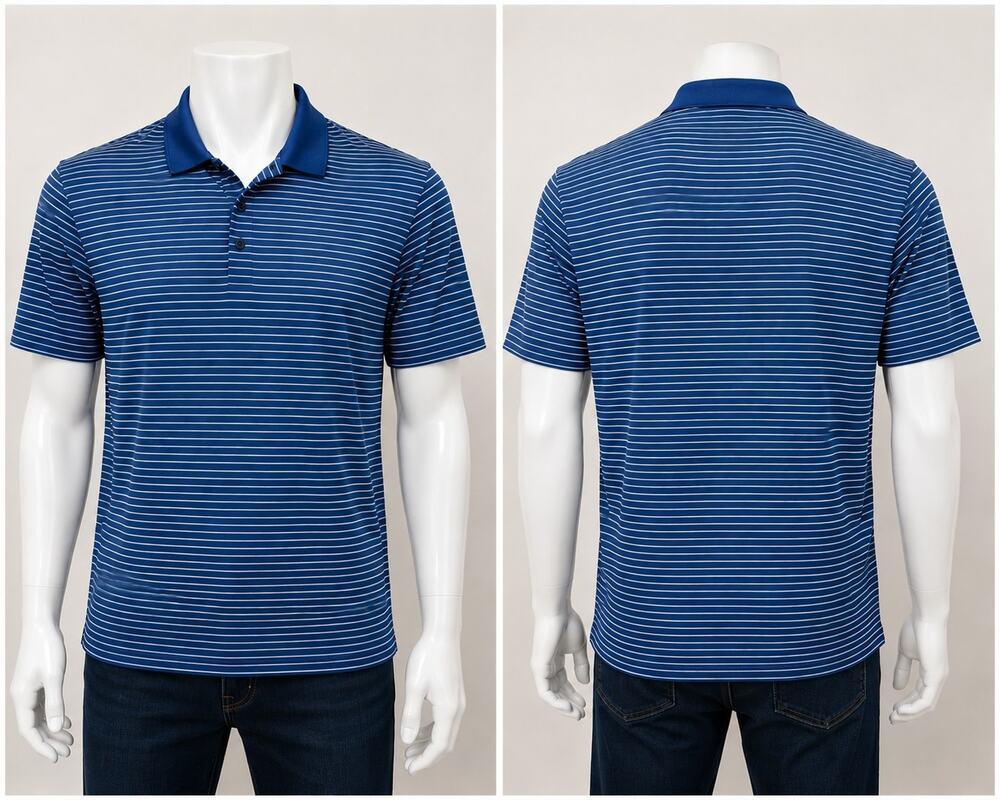 Oakley Men's Blue White Striped Polo Shirt Regular Fit Golf Casual Size M